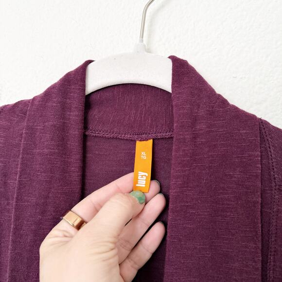[Lucy] Purple Open Front Slub Knit Cocoon Cardigan Cozy Wrap Sweater *Flaw Sz XL - Picture 10 of 11